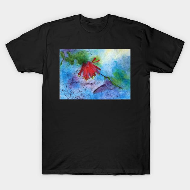 Hummingbird Batik Watercolor T-Shirt by ConniSchaf